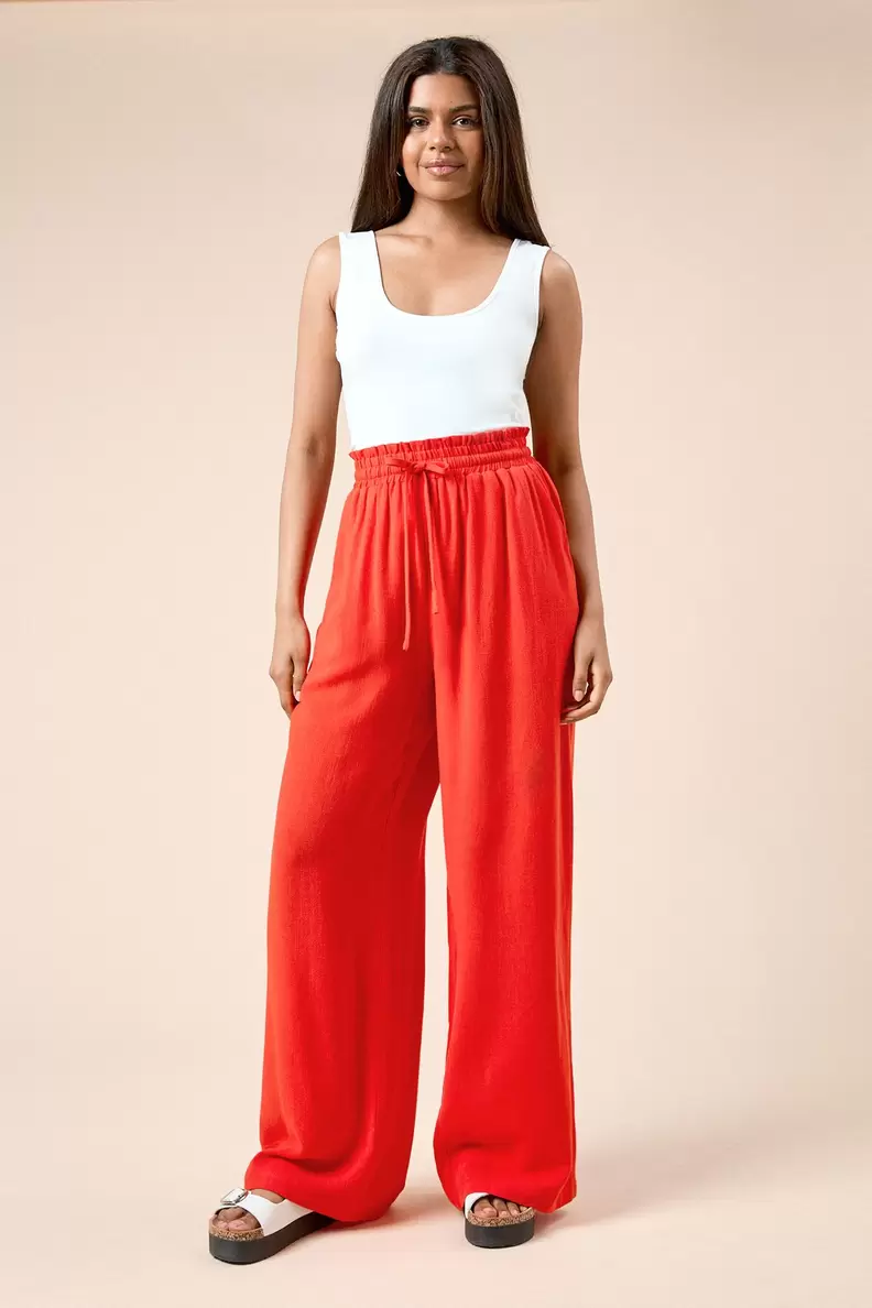 Petite Tie Waist Woven Trousers