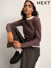 Slate Grey Mink Brown Cosy Soft Touch Rib Button Neck Henley Jumper Top