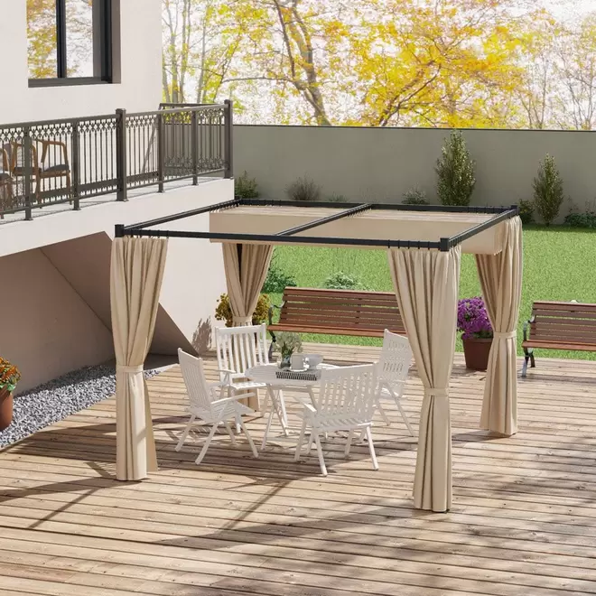 Outsunny 3 x 3m Beige Retractable Pergola