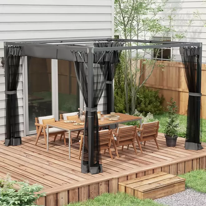 Outsunny 3 x 3m Dark Grey Aluminium Retractable Pergola