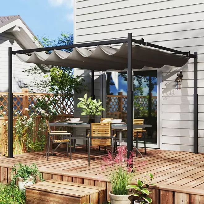 Outsunny Grey Pergola with Retractable Roof 3 x 3m