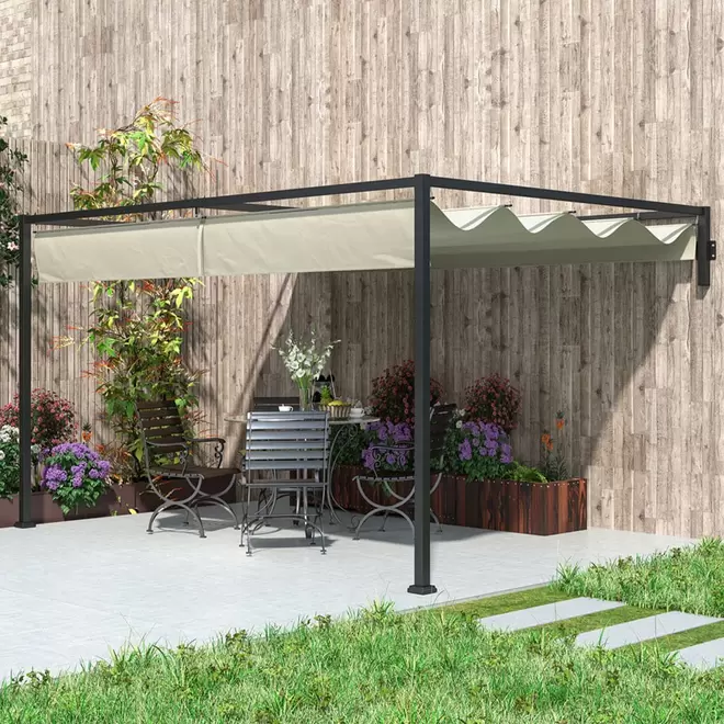 Outsunny Khaki Garden Pergola with Retractable Roof 3 x 4m