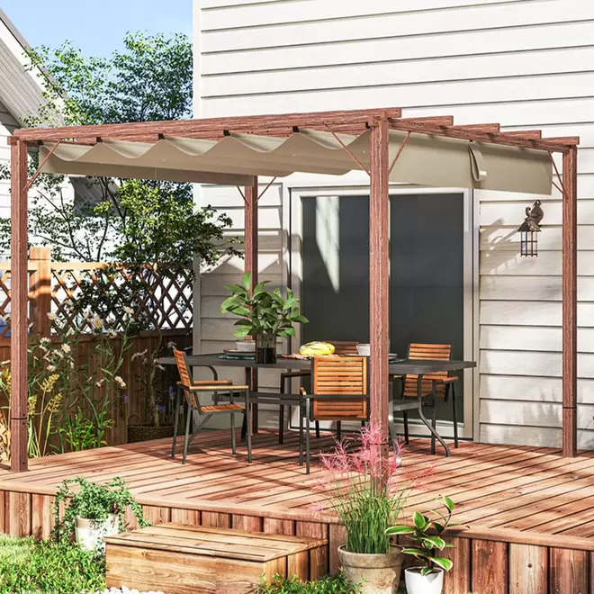 Outsunny Natural Pergola with Retractable Roof 3 x 3m