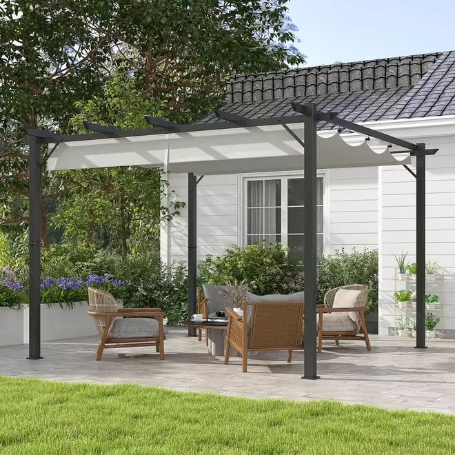 Outsunny 3 x 3m Light Grey Aluminium Retractable Pergola
