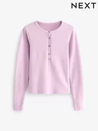 Mauve Purple Pink Cosy Soft Touch Rib Button Neck Henley Jumper Top