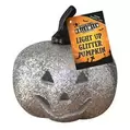 Halloween Light Up Silver Glitter Pumpkin