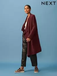 Red Berry Soft Touch Waterfall Longline Knitted Cardigan Coatigan