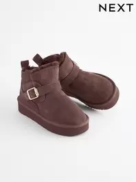 Brown Suede Buckle Pull On Boots