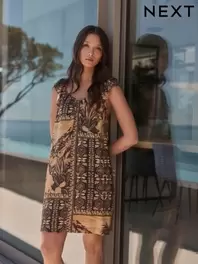 Soft Brown and Black Tile Print V-Neck Ruffle Sleeve Mini Dress with Linen