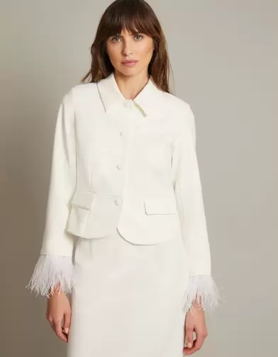 Luisa Feather Cuff Wedding Jacket Ivory