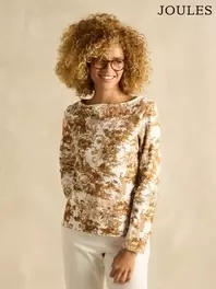 Joules Harbour Tan & Cream Toile de Jouy Boat Neck Printed Top
