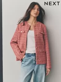 Pink/Orange Collarless Textured Boucle Jacket