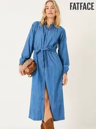 FatFace Blue Denim Abi Denim 100% Cotton Midi Dress