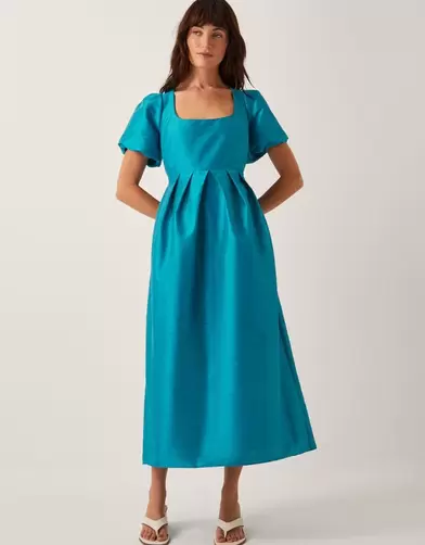 Sandra Puff Sleeve Midi Dress Teal