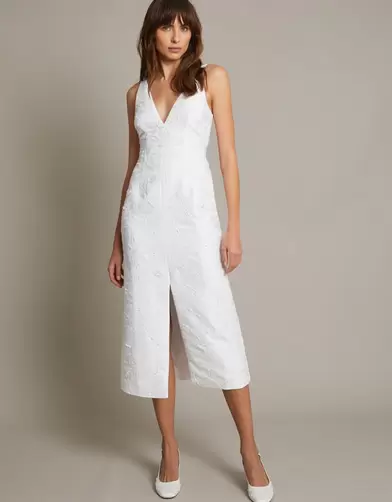 Frida Hand-Beaded Jacquard Pencil Wedding Dress Ivory