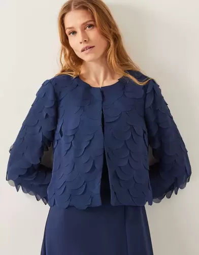 Elora Scalloped Chiffon Jacket Blue