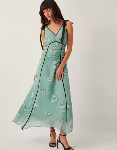 Giselle Floral Print Bow Midi Dress Green