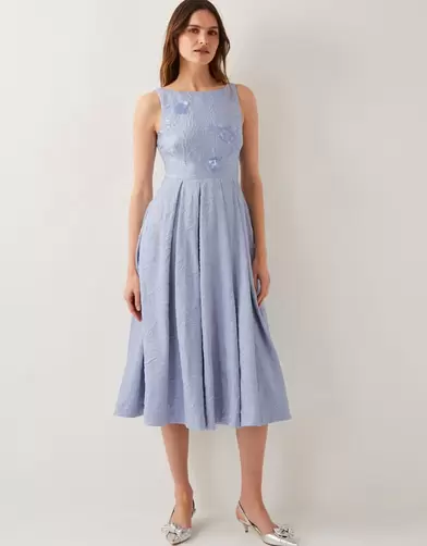 Fallon Hand-Beaded Jacquard Midi Dress Blue