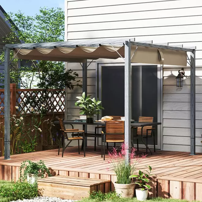 Outsunny Grey Pergola with Retractable Roof 3 x 3m