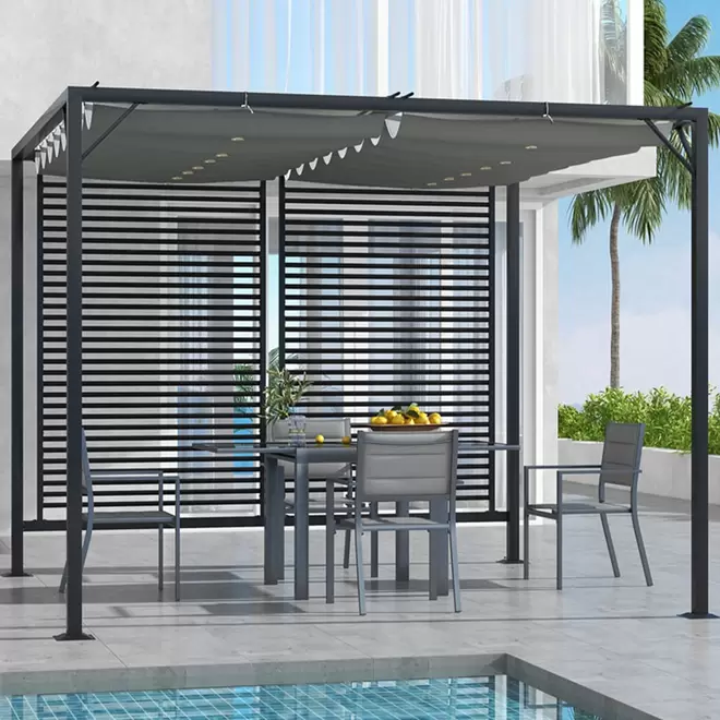 Outsunny 3 x 2.8m Grey Retractable Sun Shade Pergola Roof