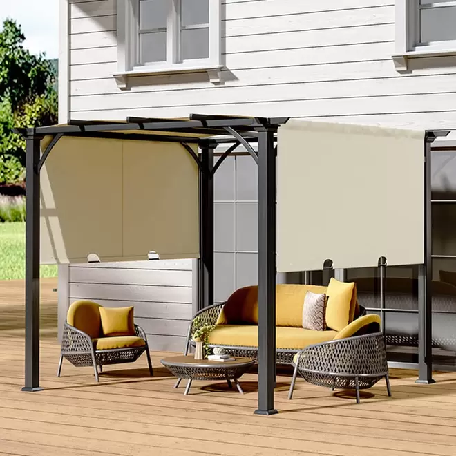 Living and Home 3 x 3m Black and Beige Patio Pergola with Canopy