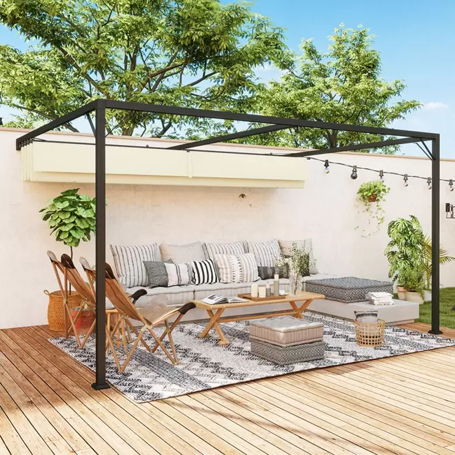 Outsunny Cream Wall Mounted Retractable Pergola Gazebo 4 x 3m