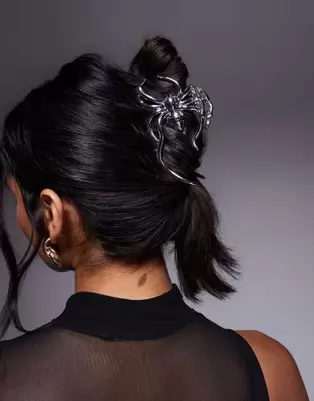 ASOS DESIGN Halloween spider hair claw in rhodium silver tone