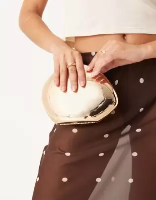 My Accessories chrome pebble clutch bag in gold