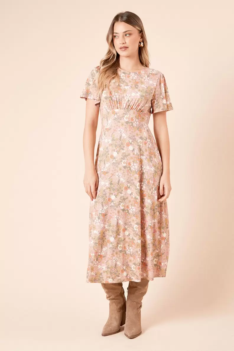 Empire Seam Tie Back Midi Dress