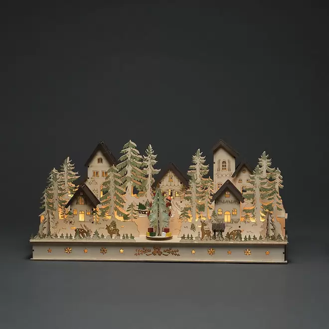 Konstsmide Wooden Silhouette House & Figures with 17 LEDs
