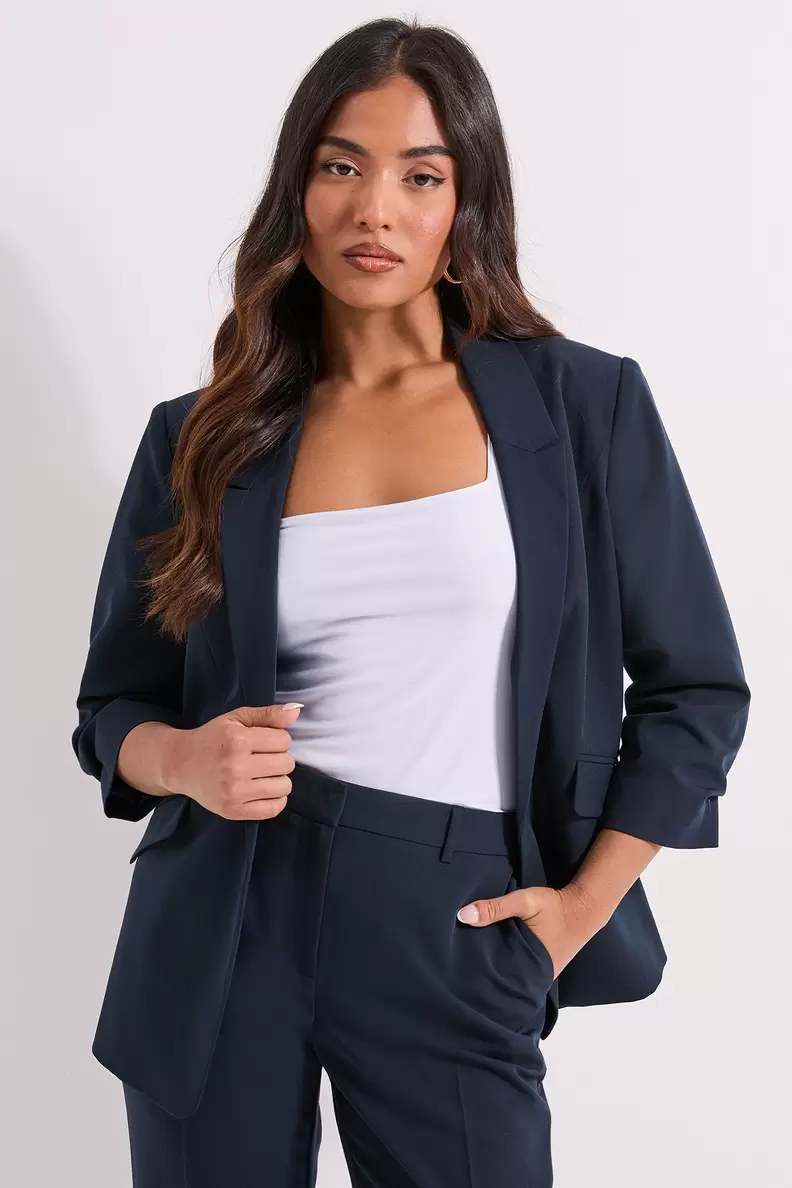 Petite Ruched Sleeve Blazer