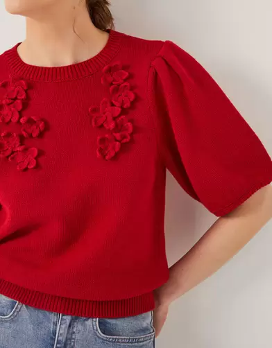 Fee Floral Puff Sleeve Jumper Red