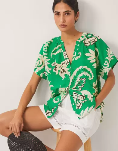 Kristen Floral Cotton Shirt Green