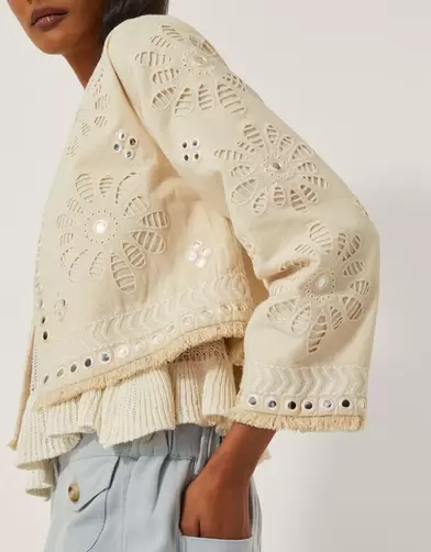 Calista Cutwork Cropped Jacket Ivory