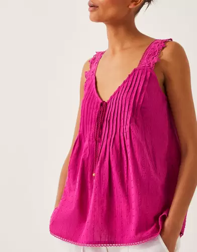 Celia Lace Pintuck Cami Top Pink
