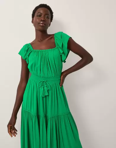 Isabela Square Neck Midi Dress Green