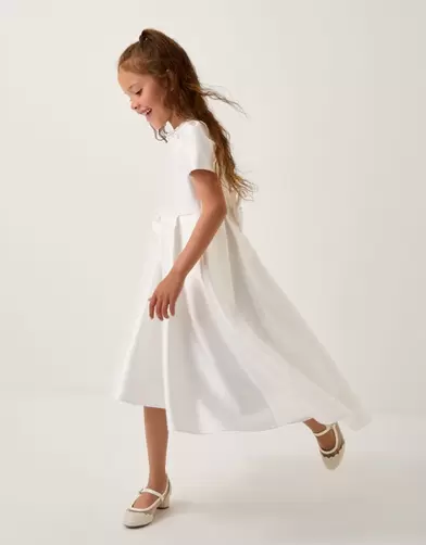 Isabella Short Sleeve Pearl-Embellished Dress Ivory