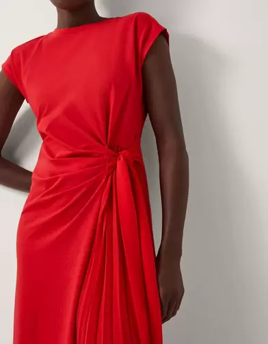Tilly Tie-Side Jersey Midi Dress Red