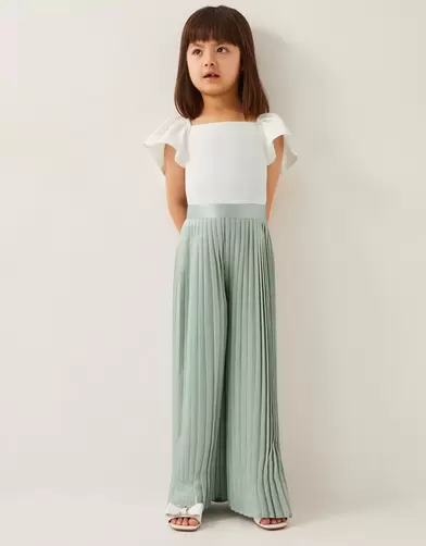 Satin Pleated Jumpsuit Green