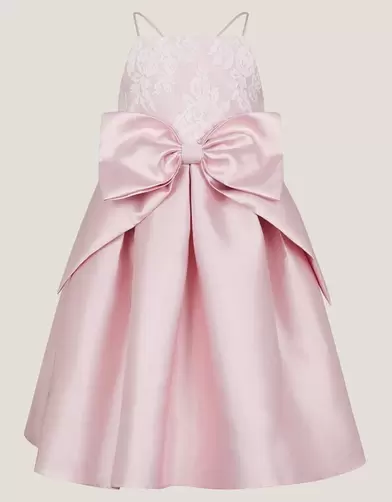 Juniper Satin Lace Bow Bridesmaid Dress Pink