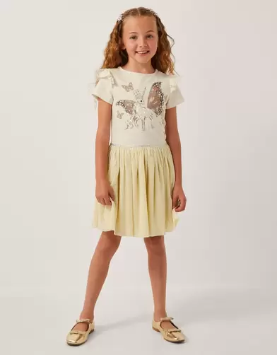 Unicorn Embellished Plisse Disco Dress Ivory
