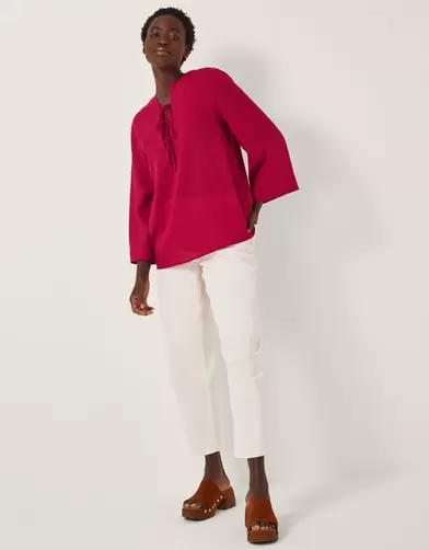 Mischa Tie Front Tunic Top Red