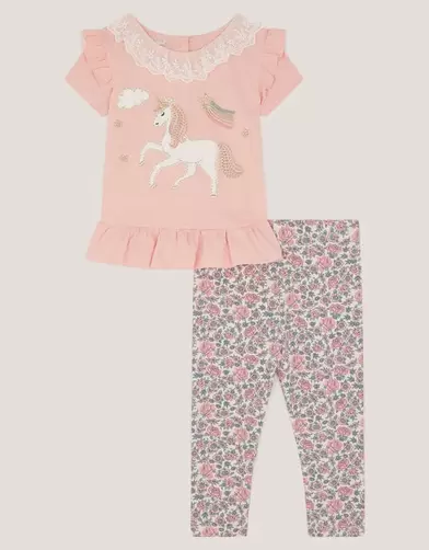 Baby Unicorn T-Shirt & Floral Leggings Set Pink