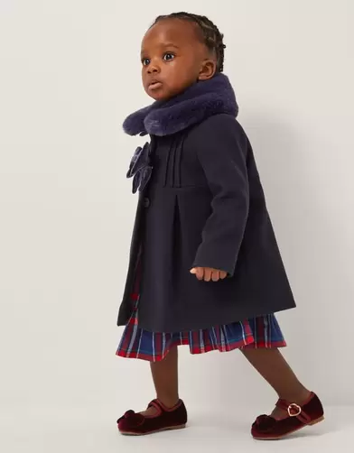 Baby Fluffy Collar Bow Coat Blue