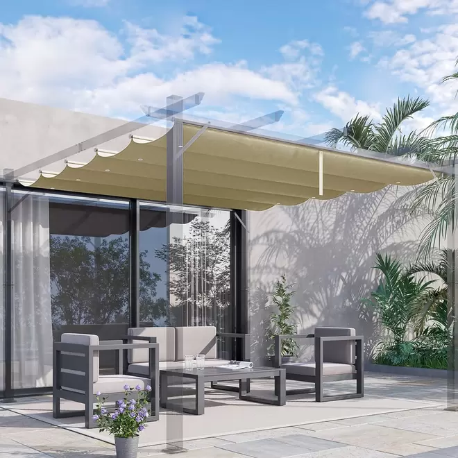 Outsunny 4 x 3m Beige Retractable Pergola Cover