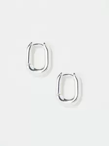 Silver Tone Oval Huggie Hoop Earrings