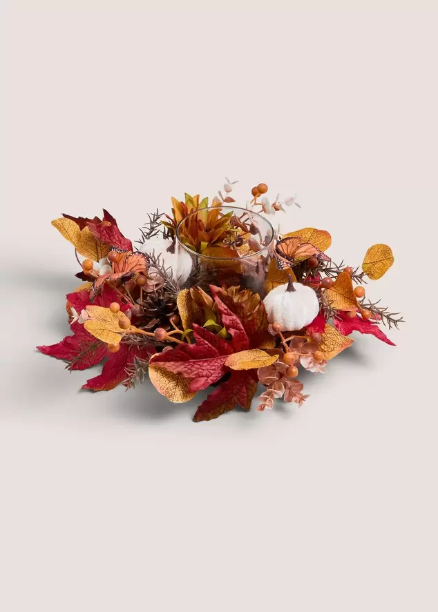 Orange Pumpkin Butterfly Candle Wreath