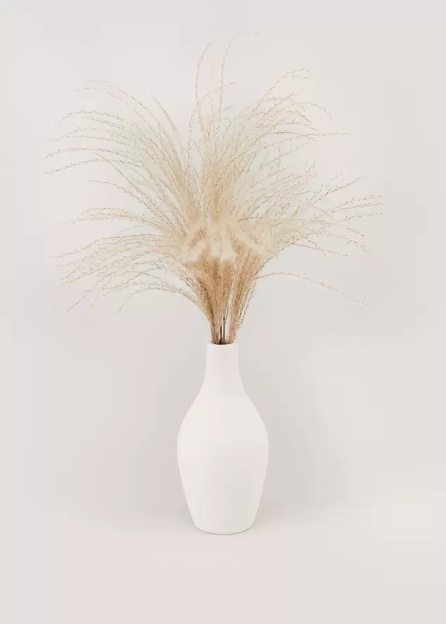 Faux Pampas in Cream Vase