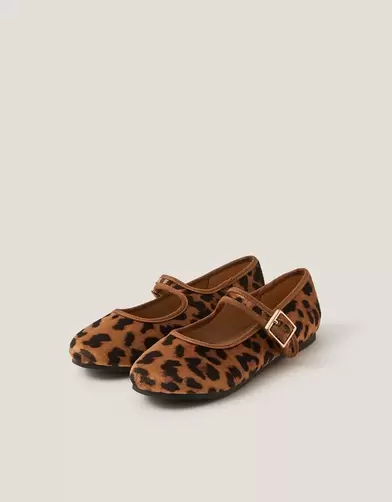 Leopard Print Strap Ballet Flats Brown