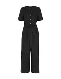 Pure Linen Button Front Tie Detail Jumpsuit